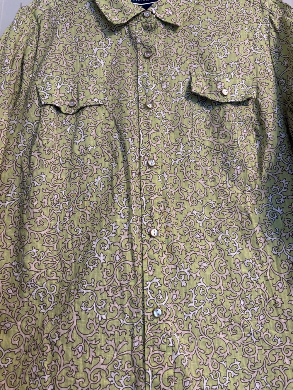 Karen Scott XL Lime Green Paisley-Print Button-Down Shirt 3/4 Sleeves - Picture 3 of 5